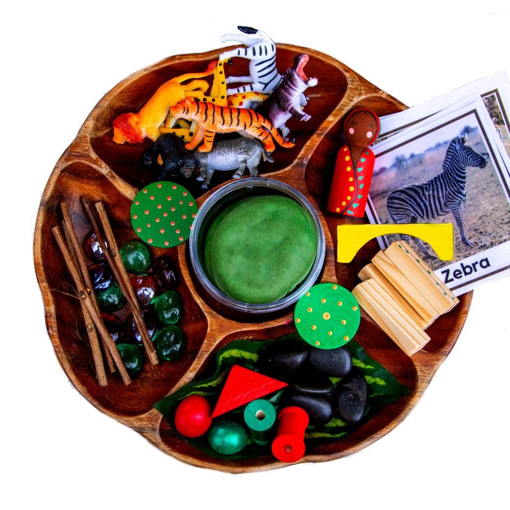 Safari Sensory Kit | Sensory Bin | Play Dough Kit | Montessori | Peg Dolls | Toy